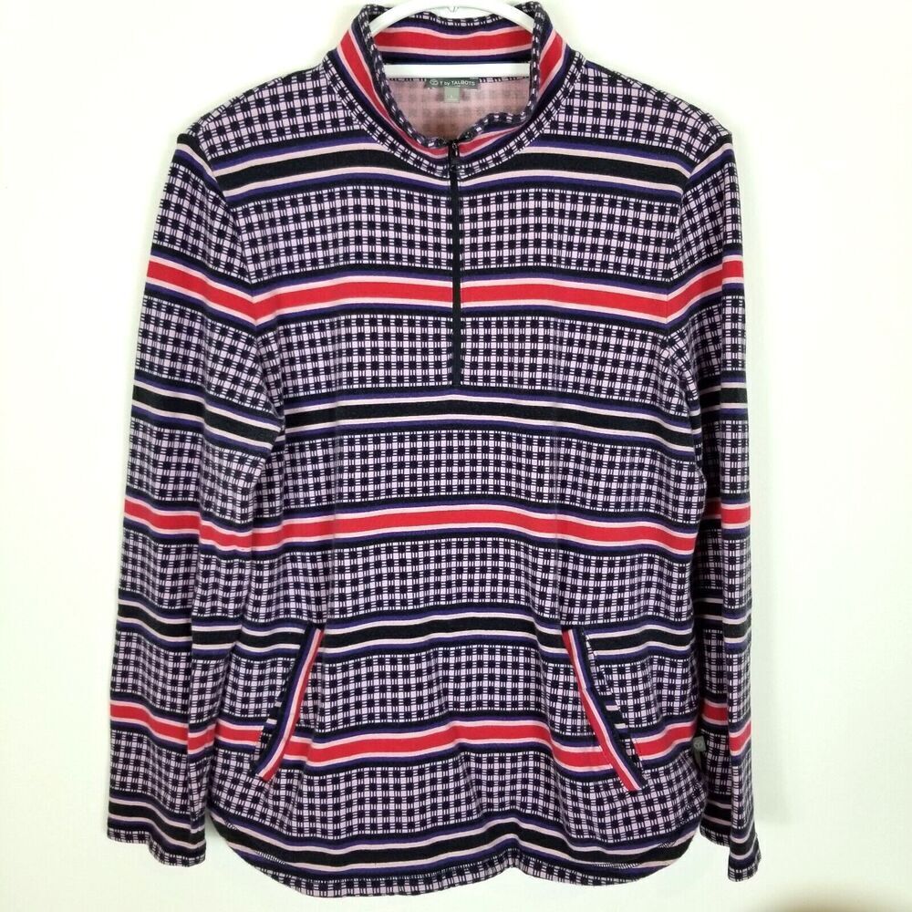 T by Talbots Women Zip Neck Sweatshirt Size L Pink Geometric Cozy